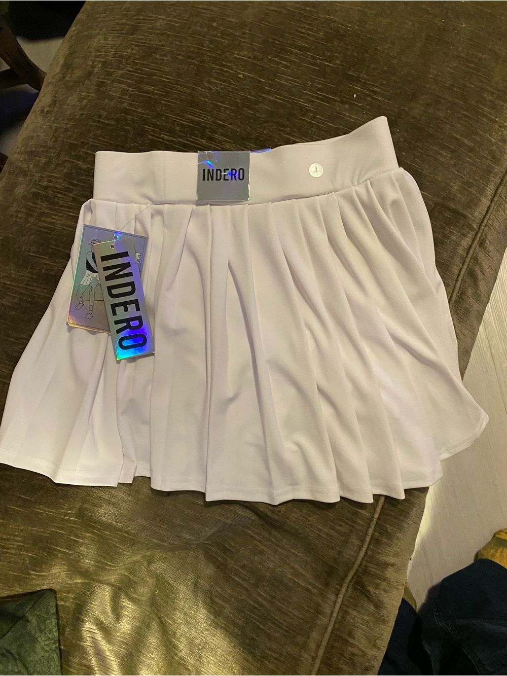 Indero White Pleated Skater Skirt with High Waist